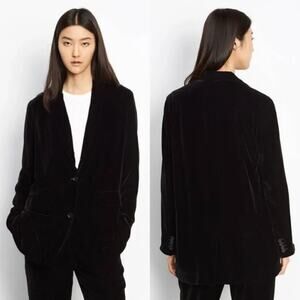 Vince Black Soft Silk Blend Velvet Boyfriend Two Button Relaxed Blazer 6